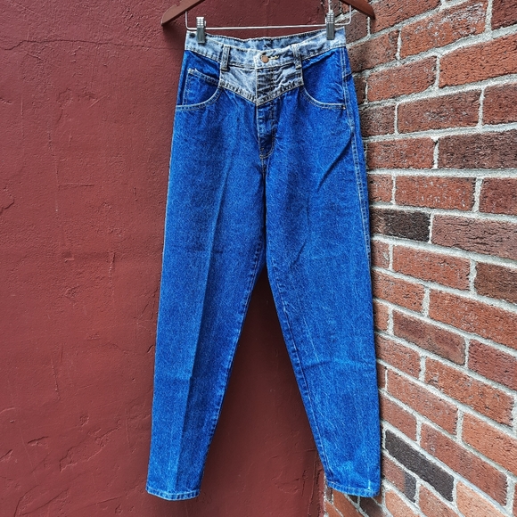 Vintage 90's Two Tone High Rise Mom Jeans Taper Leg Jeans Y2K Size 4 Fall - Picture 9 of 10